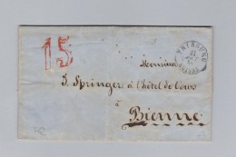 Heimat Schweiz FR FRIBOURG 1858-08-21 Brief Ohne Marke Nach Bienne Hotel De L'Ours - Storia Postale