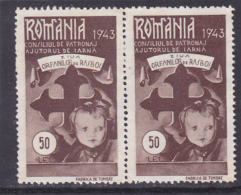 #146      FISCAUX STAMP, REVENUE STAMP PATRONAGE COUNCIL, CHILD, CROSS, 2X STAMPS IN PAIR,     ROMANIA. - Fiscales