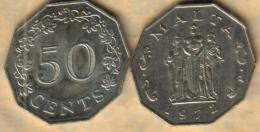 MALTA 50 CENTS WREATH FRONT WOMAN STATUE BACK 1972 VF KM13 READ DESCRIPTION CAREFULLY!!! - Malta