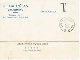 Taxe  Sur CP Publicitaire  Non Afffranchie Sté Ame L'ELAN à CHATELINEAU  Oblit. CHATELINEAU 1947 Vers LIEGE - Autres & Non Classés