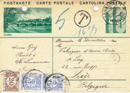 Taxe  De  2 X 50c + 1 X 20c Sur Entier Postal De Suisse De LAUSANNE à LIEGE Le 20/04/1932 - Other & Unclassified