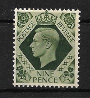 GB 1937 KGVI Definitives,9d Deep Olive-green LMM (4651) - Unused Stamps