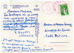 Cachet Manuel à Encre Rouge-FOUGERES  An 1 Du 3-8-1981  Sur Tp Sabine Sur Carte Postale De Fougères-35--pas Très Courant - Handstempels