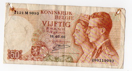 1 Banconota Belgio 50 Franchi Francs 16 Maggio 1966 Vijftig Serie 28 Royaume Belgique - Andere & Zonder Classificatie