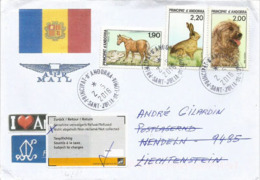 Lettre (drapeau Andorran) Adressée Au Liechtenstein (affranchissement Faune D'Andorre),return To Sender - Cartas & Documentos