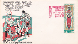 #T86     TRADITIONAL COSTUMES,   ROMANIAN  CULTURE,  DANTELES STAMPS,  COVER FDC, 1965 , SPAIN EXIL, ROMANIA. - FDC