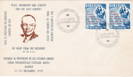 #T92      PEACE, FRIENDSHIP AND FREEDOM, U.S.A PRESIDENT,    COVER FDC, 1959 , SPAIN EXIL, ROMANIA. - FDC