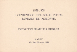 #T103  CENTENARY OF ROMANIAN STAMP FROM MOLDAVIA, ROMANIAN PHILATELIC EXP.,BOOKLETS,1958 , SPAIN EXIL, ROMANIA. - Cuadernillos