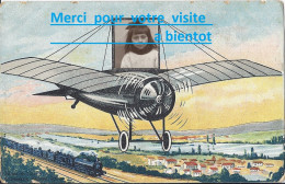 CP FANTAISIE Surréaliste Avion Portrait De Simone LEVEQUE  Envoyé à Oncle Et Tante BRANDIN ST OUEN - Genealogy