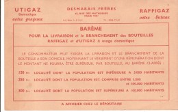 Buvard - UTIGAZ - Barème Pour La Livraison Et Branchement Des Bouteilles RAFFIGAZ Et UTIGAZ - Elektrizität & Gas