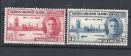 BRITISH SOLOMON ISLANDS 1946 Victory - End Of The Second World War Mitchel N°72/73 - Isole Salomone (...-1978)