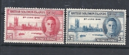 BRITISH SOLOMON ISLANDS 1946 Victory - End Of The Second World War Mitchel N°72/73 - Iles Salomon (...-1978)