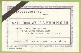 Ferreira Do Zêzere - Factura Do Estabelecimento De Manoel Gonçalves De Carvalho Portugal. Santarém. - Portugal