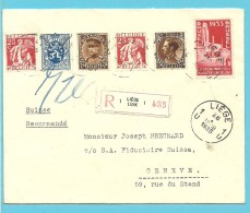 285+339+341+387+402 Op Brief Aangetekend Met Stempel LIEGE  Naar Geneve (Suisse) - 1934-1935 Leopold III.