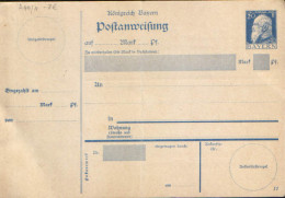 Germany/Bavaria - Postal Stationery - Postanweisung A99/11 20pf Blau 1911 Unused - 2/scans - Otros & Sin Clasificación
