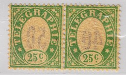 Schweiz Telegraphen-Marke 1868 Probedruck 25c Grün Waagrechtes Paar Auf Seidenpapier Mit Rückseitigem Nummern Aufdruck - Telegrafo