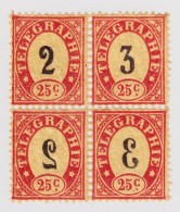 Schweiz Telegraphen-Marke 1868 Probedruck 25c Im Viererblock - Telegrafo