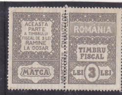 #151       FISCAUX STAMPS, UNUSED, , REVENUE STAMP IN PAIR, 3 LEI,   ROMANIA. - Fiscales