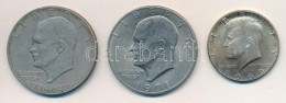 Amerikai Egyesült Államok 1969D 1/2$ Ag 'Kennedy' + 1971. 1$ Cu-Ni 'Eisenhower' + 1976. 1$ Cu-Ni... - Ohne Zuordnung