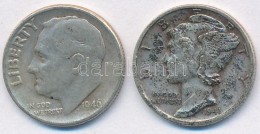 Amerikai Egyesült Államok 1941. 1D Ag 'Mercury' + 1946. 1D Ag 'Roosevelt' T:2,2- Patina
USA 1941. 1... - Ohne Zuordnung