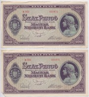 1945. 100P 'BÜNTETÉS' Szóban 'N' Felett Lemezhiba (2x) SorszámkövetÅ‘k T:II,II- - Unclassified