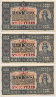 1923. 1000K '8 FILLÉR - NYOLC FILLÉR' Felülnyomással (3x) SorszámkövetÅ‘k T:I... - Unclassified