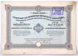 Budapest 1923. 'Magyar Czukoripar-Részvénytársaság' 5 Részvénye... - Zonder Classificatie