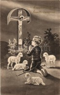 T3 'Kegyelemteljes Húsvéti ünnepeket' / Easter Greeting Postcard, Lamb, Boy (fa) - Non Classés