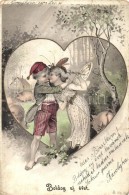 T3/T4 New Year, Children Couple, Heart, Litho (small Tears) - Unclassified