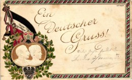 T2/T3 'Ein Deutscher Gruss' Wilhelm II, Augusta Victoria Of Schleswig-Holstein, German Flags, Emb. Litho (fl) - Ohne Zuordnung