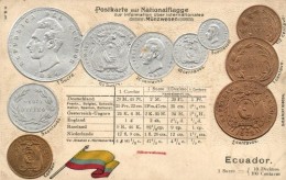** T2/T3 Ecuador, Set Of Coins, Flag, Emb. Litho (fl) - Non Classés