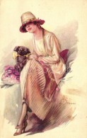 T2 Italian Art Deco Postcard, Lady With Dog Anna & Gasparini 399-3 S: A. Terzi - Zonder Classificatie