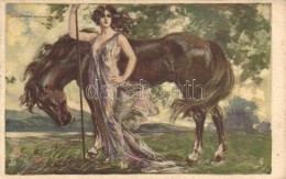 T2/T3 Italian Art Postcard, Lady With Horse S: T. Corbella - Zonder Classificatie