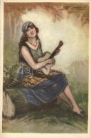 T2 Girl With Guitar; Anna & Gasparini 438-3 Art Deco Italian Art Postcard S: Mauzan - Non Classificati
