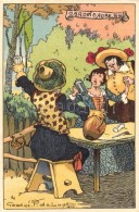 ** T2/T3 Jardin D'Auberge / Drunk Couple, Humorous Art Postcard, Litho S: George P. De Laet (EK) - Zonder Classificatie