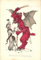 T2/T3 Krampus And Lady, H. H. I. W. No. 1256. Artist Signed (EK) - Unclassified