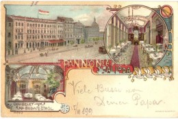 T2/T3 1899 Budapest VIII. Pannónia Szálloda, BelsÅ‘, Kosmos Art Nouveau Litho S: Geiger R. (EK) - Zonder Classificatie