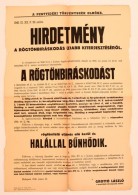 1946 Hirdetmény Rögtönbíráskodás KiterjesztésérÅ‘l  43x60 Cm - Zonder Classificatie