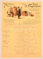 1925 Au Bon Vigneron Paris, Litografált étlap  / 1925 Paris, Restaurant. Lithographic Menu Card.... - Zonder Classificatie