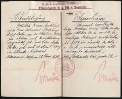 1918 Igazolvány Bevonulásról és Szolgálati IdÅ‘rÅ‘l, K.u.K. Luftfahrtruppen,... - Other & Unclassified