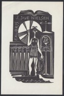 Dušan Janoušek (1928-1966): Ex Libris Nielsen. Fametszet, Papír, Jelzett, 10×6 Cm - Other & Unclassified