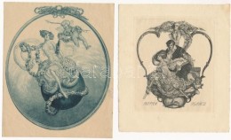 Franz Von Bayros (1866-1924): 4 Db Erotikus Ex Libris. Klisé, Papír, Jelzés A Klisén,... - Andere & Zonder Classificatie