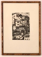 Jelzés Nélkül: Házak. Linó, Papír, üvegezett Keretben, 23×15 Cm - Andere & Zonder Classificatie