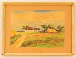 Patkó Jelzéssel: Tanya. Akvarell, Papír, üvegezett Keretben, 22×33 Cm - Andere & Zonder Classificatie