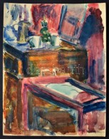 Bér Rudolf (1924-2004): EnteriÅ‘r. Akvarell, Papír, Jelzett, 29×22 Cm - Autres & Non Classés