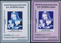 ** 2000/72, 74 Regnum Marianum 3 Klf Emlékív Színpróba Nyomat, 40 Pld., Piros... - Andere & Zonder Classificatie