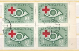O 1957 Postáskórház 10(+50)Ft ívszéli 4-es Tömb, Benne Fehér Folt A... - Altri & Non Classificati