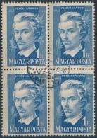 O 1949 PetÅ‘fi 1Ft Négyestömb Világoskék Színben / Mi 1047 Block Of 4, Light Blue - Sonstige & Ohne Zuordnung