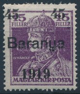 ** Baranya I. 1919 Károly 45f/15f Próbanyomat Fekete Felülnyomással, Bodor... - Andere & Zonder Classificatie