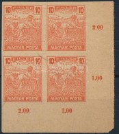 1919 Magyar Posta 10f ívsarki Négyestömb Próbanyomat - Altri & Non Classificati